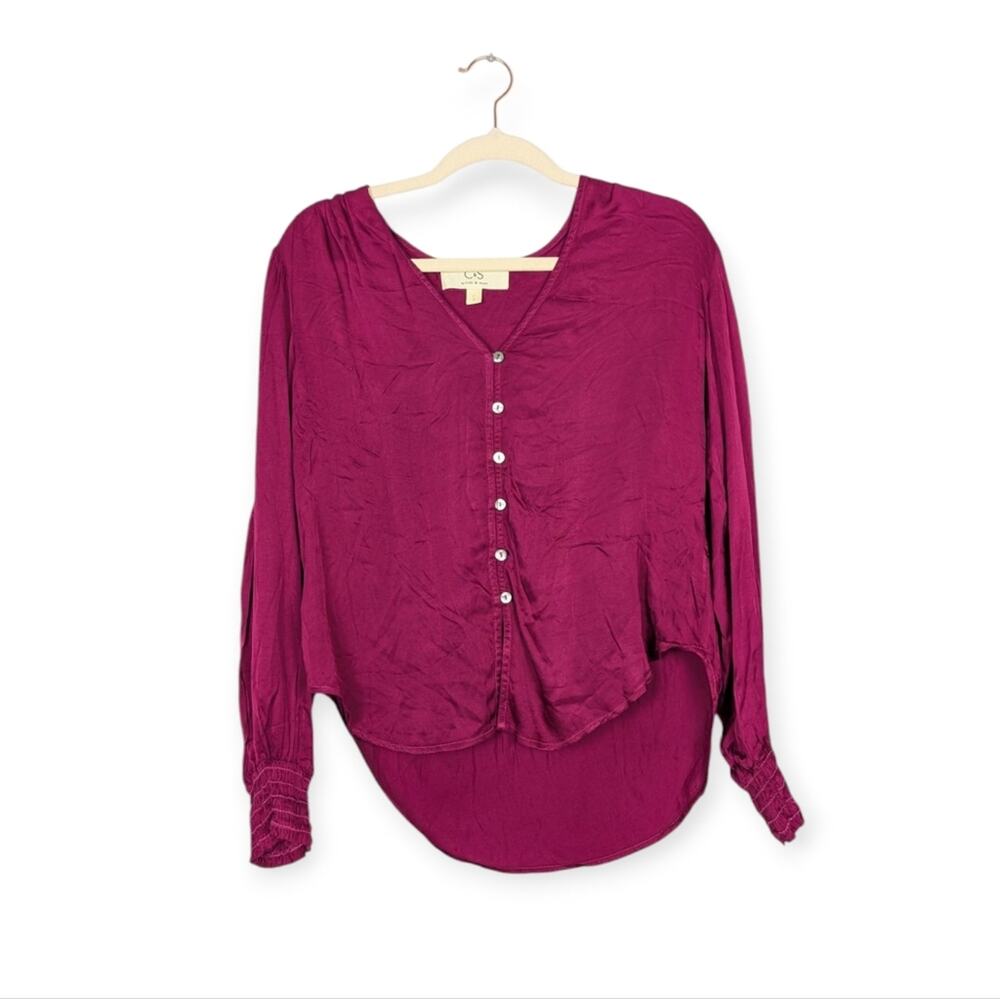 C&S by Cloth & Stone Raspberry High Low Button Front Blouse Size S
